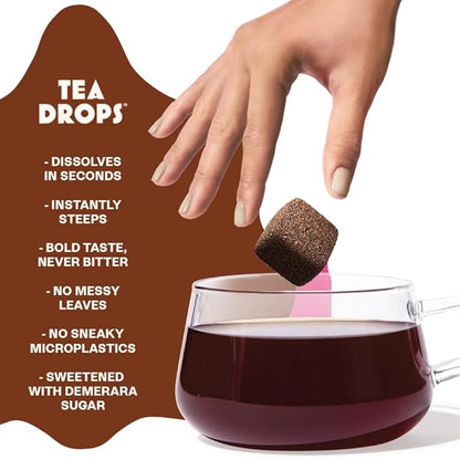 Tea Drops 30 Bulk Pack Organic Vanilla Black Bagless Tea - Loose Leaf, Lightly Sweetened, On-The-Go. Plastic-Free - Iced or Hot