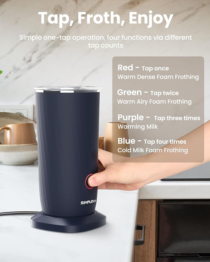 SIMPLETASTE Milk Frother, 4-in-1 Electric Milk Steamer, Automatic Warm and Cold Foam Maker and Milk Warmer for Latte, Cappuccinos, Macchiato, Dark Blue