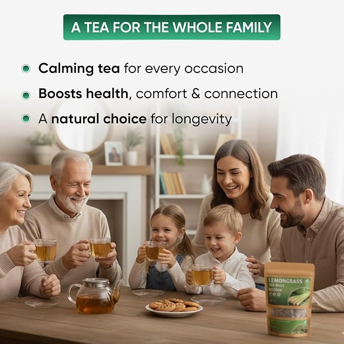 Lemongrass Tea Bags - 25 Bags (Premium Natural Pure Leaf Tea - 25 Count) Gluten-Free and Caffeine-Free Herbal tea for Relaxation, Wallness, Immune Support with Smooth Taste