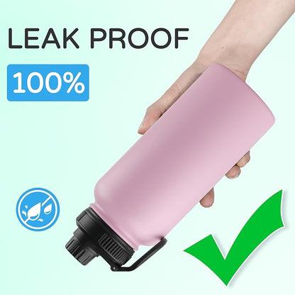 DOMICARE 32 oz Insulated Water Bottle, Vacuum Insulated Stainless Steel Sports Water Bottle with Straw Lid & Spout Lid, Leakproof, Reusable - Travel, Camping, Bike, Pink