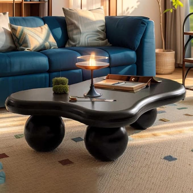 Cloud Coffee Table Modern Irregular Coffee Table Asymmetrical Unique Coffee Tables with 3 Bases for Living Room Farmhouse (A, 46")