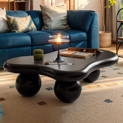 Cloud Coffee Table Modern Irregular Coffee Table Asymmetrical Unique Coffee Tables with 3 Bases for Living Room Farmhouse (A, 46")