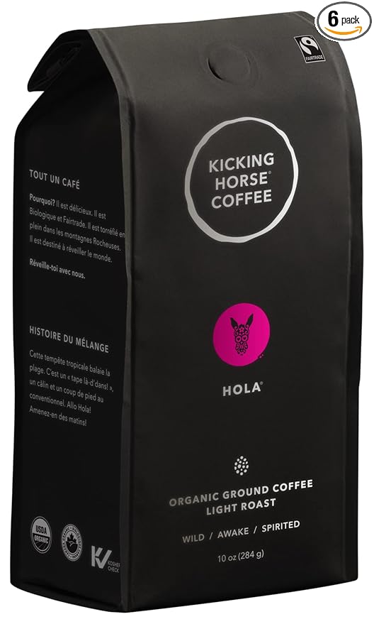 Kicking Horse Coffee Hola, Light Roast, Ground, 284 g (Pack of 6) - Certified Organic, Fairtrade, Kosher