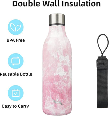 Insulated Water Bottle with Strap,25 oz Double Wall Stainless Steel Vacuum Bottles Metal Water Flask,Blossom
