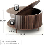 Load image into Gallery viewer, Round Coffee Table with Storage, Mid Century Modern Center Table with Sliding Cabinet Door, Fluted Dining Table for Living Room, Home Small Space, 31.5", Walnut