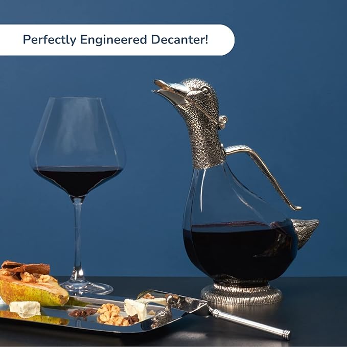 Regent Silverplated Duck Decanter 25.3 oz, 750ml Carafe, Wine Gift, Decanter for Wine, Men/Women's Good Gift on Special Day