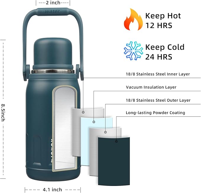 BJPKPK 27oz Insulated Thermal Water Bottle with Lid and Carry Handle Double Wall Stainless Steel Water Bottles,Navy Blue