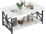Load image into Gallery viewer, AWQM Faux Marble Coffee Table for Living Room with Round Corners,2 Tier Living Room Table with Storage Shelf,Rectangular Coffee Table Center Table for Small Spaces,White