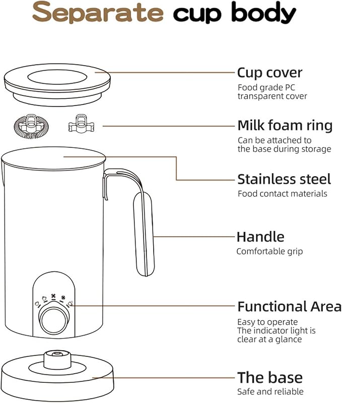 Milk frothing machine，Automatic milk frother，Electric for Hot & Cold Froth, Froth Or Heat Milk，Multifunctional milk frother，Automatic off & Easy Cleaning, Silent Operation (White)