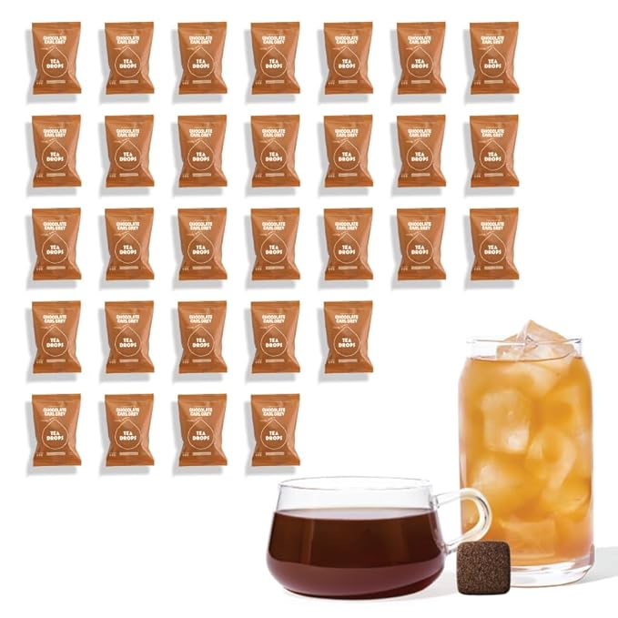 Tea Drops 30 Bulk Pack Organic Chocolate Earl Grey Bagless Tea - Loose Leaf, Lightly Sweetened, On-The-Go. Plastic-Free - Iced or Hot Tea