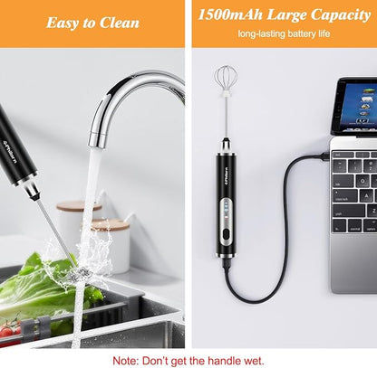 Philorn Milk Frother Wand Rechargeable, Handheld Coffee Drink Mixer Frother Foam Maker with 3 Heads 3 Speed for Lattes, Cappuccino, Frappe, Matcha, Hot Chocolate Egg Black (Black)