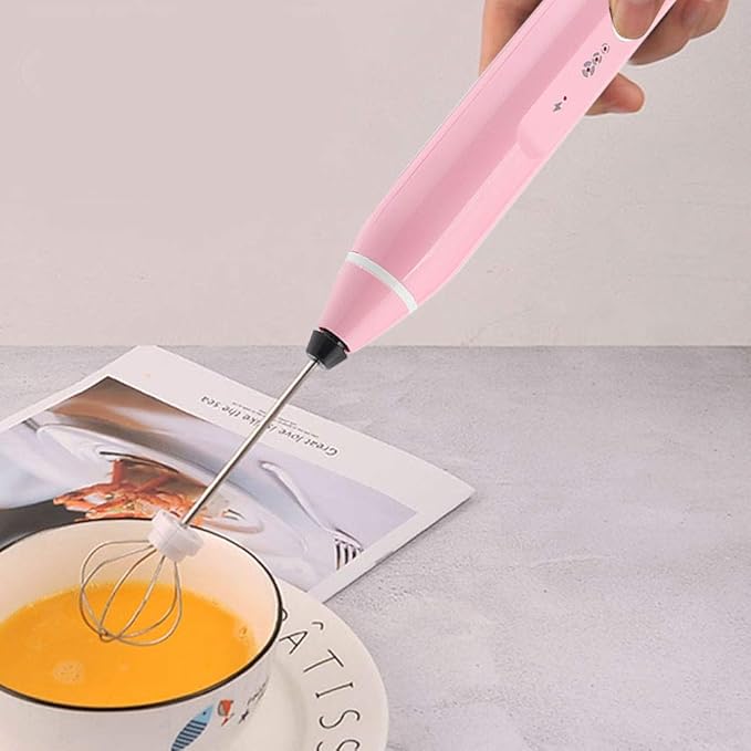 Rechargeable Milk Frother, Electric Coffee Mixer Handheld Egg Beater Household Kitchen Tools(Pink)