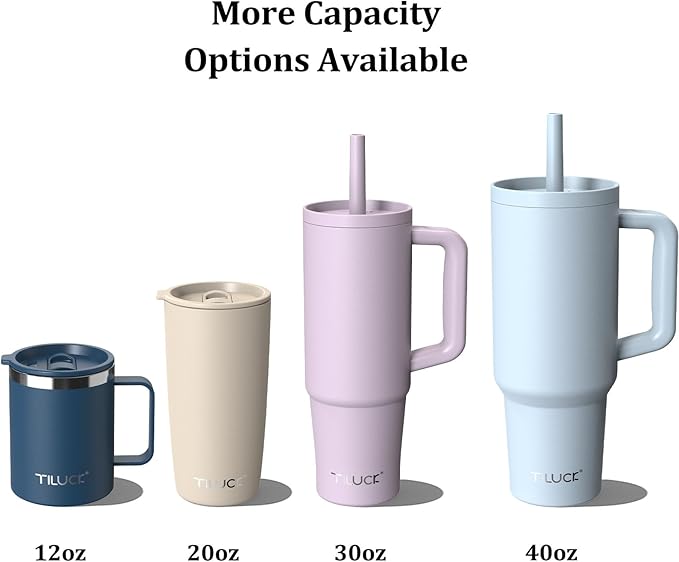 TILUCK 30 oz Tumbler with Handle, Vacuum Insulated Stainless Steel Travel Mug with 100% Leak-Proof Silicone Straw Lid, Cupholder Friendly Water Bottle(MistyGray, 30oz)