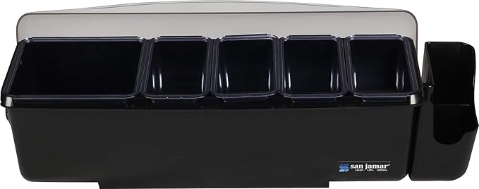 San Jamar Dome Garnish Center 5 Tray with Dome Lid for Kitchen, Bar, And Restaurants, Plastic, 8 Pints, Black