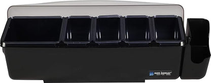 San Jamar Dome Garnish Center 5 Tray with Dome Lid for Kitchen, Bar, And Restaurants, Plastic, 8 Pints, Black