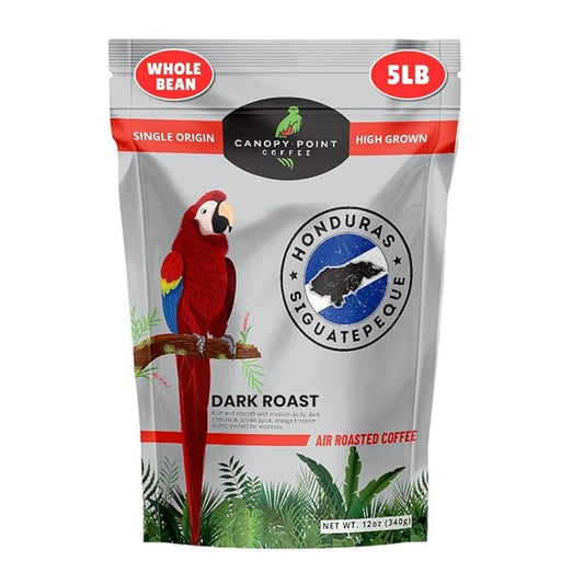 Canopy Point Coffee Dark Roast | 5lb Bulk Whole Bean for smooth Espresso, Cold Brew, French Press, Moka Pot, Pour Over | Non-Toxic Air Roasted French Roast (Whole Bean, 5lbs)