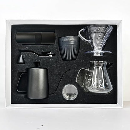 DS&DV Coffee Maker Set,Incl,Conical Filter Cup, Server, Pour Over Kettle, Cup, Manual Grinder,Hand Brewing for Camping and Traveling Personal Bar (6 in 1 Coffee Makers)