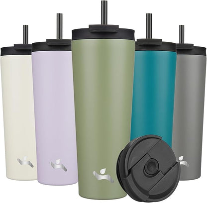 26 OZ Insulated Tumbler with Lid and 2 Straws Stainless Steel Water Bottle Vacuum Travel Mug Coffee Cup,ArmyGreen