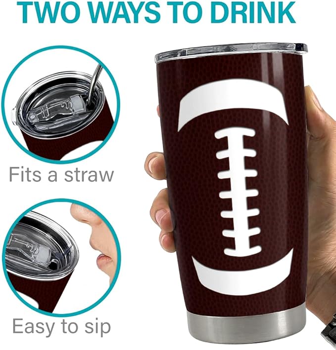 SANDJEST Football Tumbler Cup 20oz Stainless Steel Insulated Travel Mug Tumblers Cup Football Gifts for Coaches Women Men Gifts for Birthday Christmas