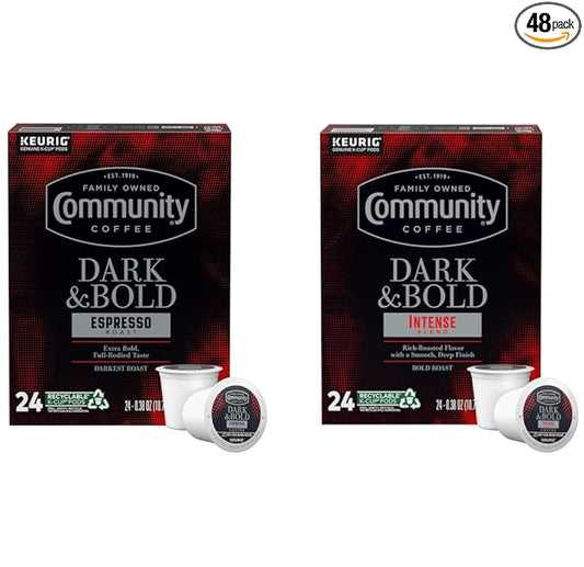 Community Coffee Dark & Bold Variety 48 Count Keurig K-Cup Coffee Pods, Extra Dark Roast, 48 Count (Pack of 1)