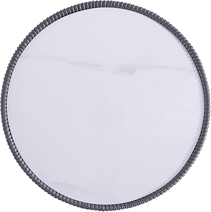 Manhattan Comfort Modern Anderson Coffee Table, 1.0 & 2.0 End Table, Upholstered in Cream and Grey Leatherette with Ceramic Faux Tabletop and Gold Metal Tabletop- Set of 3