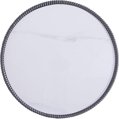 Manhattan Comfort Modern Anderson Coffee Table, 1.0 & 2.0 End Table, Upholstered in Cream and Grey Leatherette with Ceramic Faux Tabletop and Gold Metal Tabletop- Set of 3