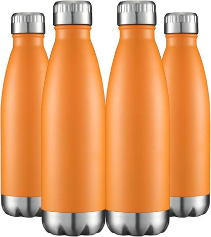 HASLE OUTFITTERS 17oz Stainless Steel Water Bottles Bulk, Vacuum Insulated Water Bottles Double Walled Powder Coated Reusable Metal Sports Water Bottles Keep Drinks Hot and Cold, Orange, 4Packs