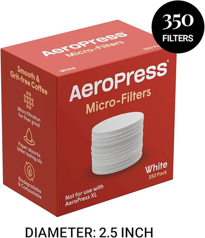 AeroPress Coffee Maker White Paper Micro-Filters, Compostable Coffee Filters Made From White, Chlorine-Free Paper, Fits Standard Size AeroPress Manual Coffee Makers, 350 Count