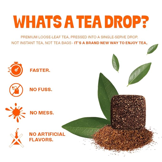 Tea Drops 30 Bulk Pack Thai Tea Bagless Tea - Loose Leaf, Lightly Sweetened, On-The-Go. Plastic-Free Tea - Iced or Hot