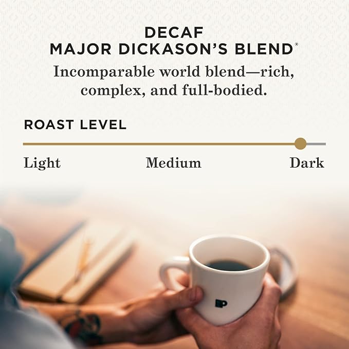 Peet's Coffee, Dark Roast Decaffeinated Ground Coffee - Decaf Major Dickason's Blend 10.5 Ounce Bag (Pack of 2)