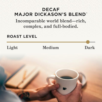 Peet's Coffee, Dark Roast Decaffeinated Ground Coffee - Decaf Major Dickason's Blend 10.5 Ounce Bag (Pack of 2)