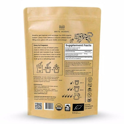 Instant Yerba Mate Tea Powder 5.30 oz (150 g) – Organic Certified USDA – Natural Caffeine – Sugar-Free - Herbal Supplement – 100 Servings per Pack (1-PACK)