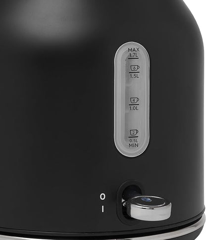 HADEN Heritage 1.7 Liter Stainless Steel Electric Kettle, Hot Water Kettle with 360-Degree Base and Auto Shutoff, Black & Chrome