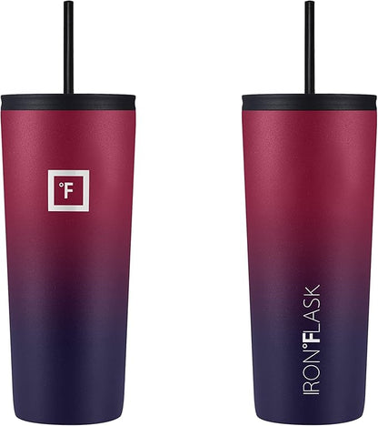 IRON °FLASK Classic Tumbler - Vacuum Insulated Stainless Steel Water Bottle, Double Walled, Drinking Cup, Insulated Travel Mug (Dark Rainbow, 24 oz Solid Lid)