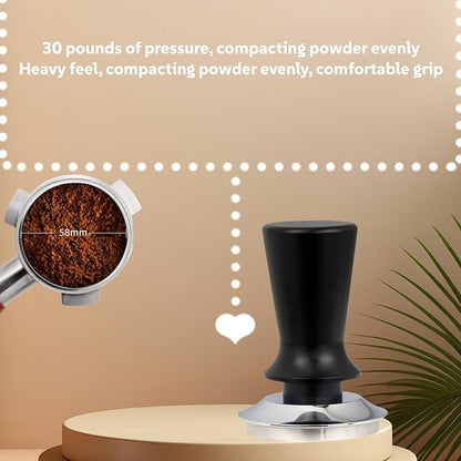 Espresso Tamper, Coffee Tamper 58mm Espresso Hand Tamper 30lbs Stainless Steel Base Tamper Espresso Spring-loaded Tamper for Barista Home