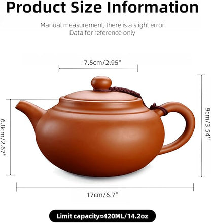 Chinese Clay Teapot, Yixing Xishi Zisha Tea Pot, Handmade Pottery Purple Sand Mud Kungfu Tea Set Kettle,14oz Zhuni
