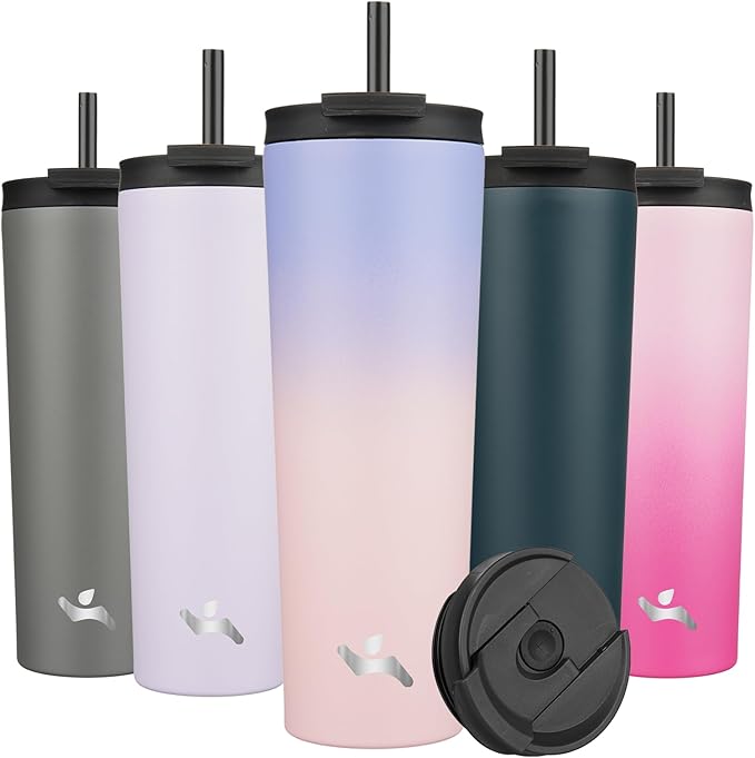 30 OZ Insulated Tumbler with Lid and 2 Straws Stainless Steel Water Bottle Vacuum Travel Mug Coffee Cup,Pastel Sunset