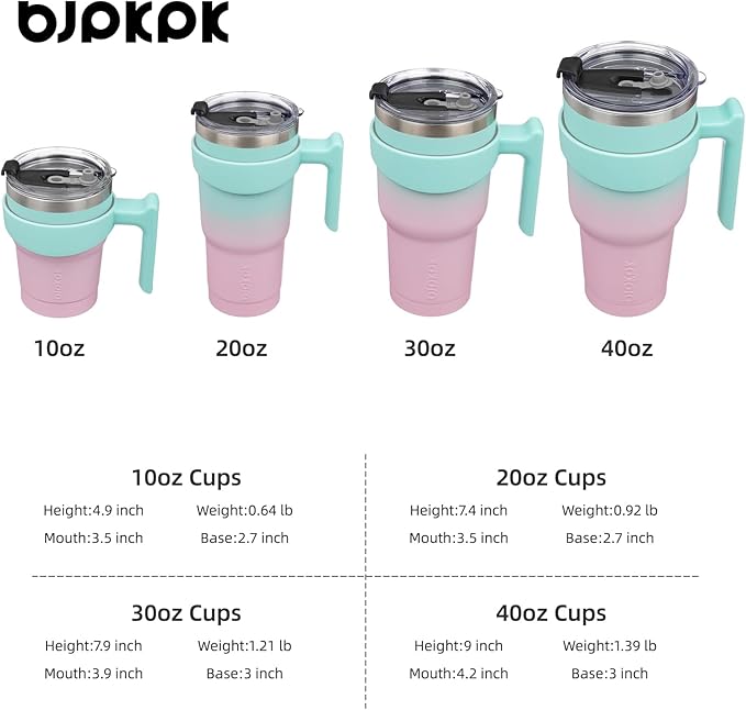 BJPKPK 10 oz Tumbler With Handle Stainless Steel Insulated Tumblers With Lid And Straw For Women,Bubble Gum
