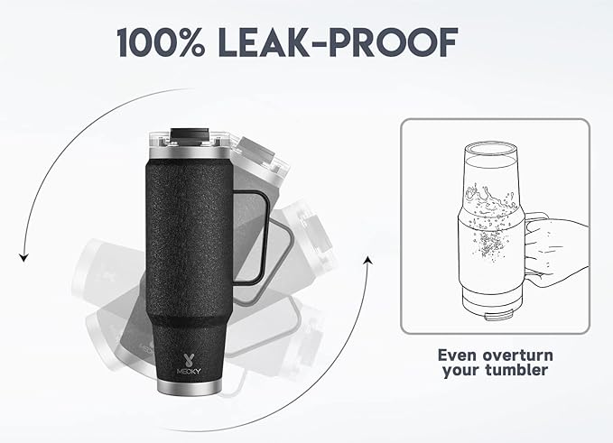 Meoky 40oz Tumbler with Handle, Stainless Steel Travel Mug with 2-in-1 Straw and Sip Lid, Vacuum Insulated Coffee Mug, 100% Leak Proof, Keeps Cold for 34 Hours or Hot for 10 Hours (Night)