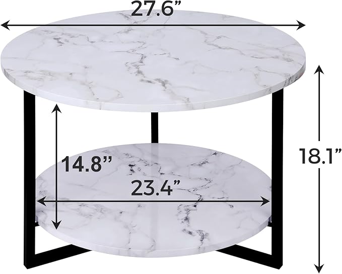 Modern Coffee Table,Faux Marble Tables,Small Round Coffee Tables with Shelf, Marble Coffee Table,Circle Center Table Low Coffee & Tea Table for Living Room Modern