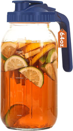 Load image into Gallery viewer, Glass Pitcher with Lid, 64 OZ Mason Jar Pitcher Double Leak Proof, 2 Quart Breast Milk Storage Containers for Fridge, Wide Mouth Glass Jar for Sun Tea, Juice, Cold Brew Coffee