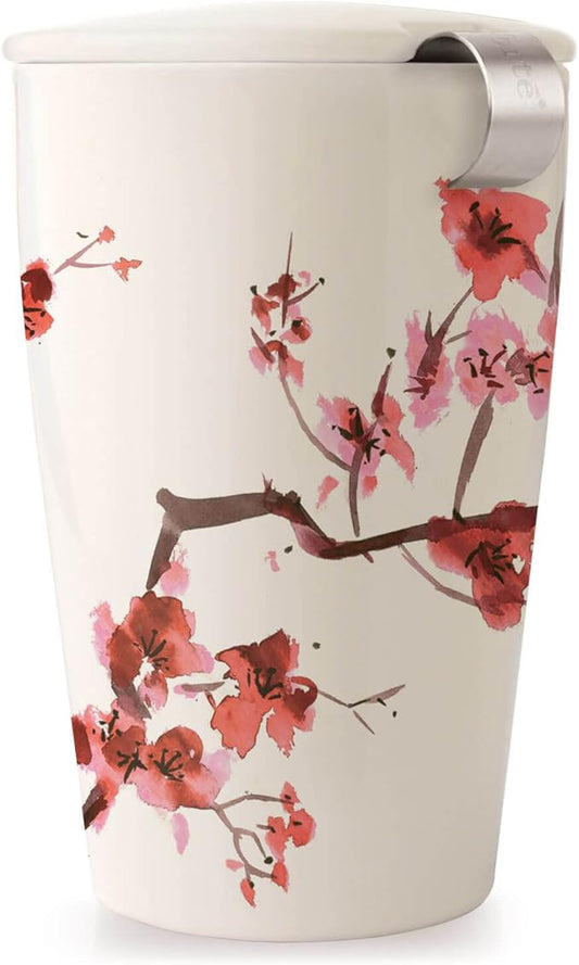 Tea Forté KATI Single Cup Loose Leaf Tea Brewing System, Insulated Ceramic Cup with Improved Tea Infuser and Lid, Cherry Blossoms