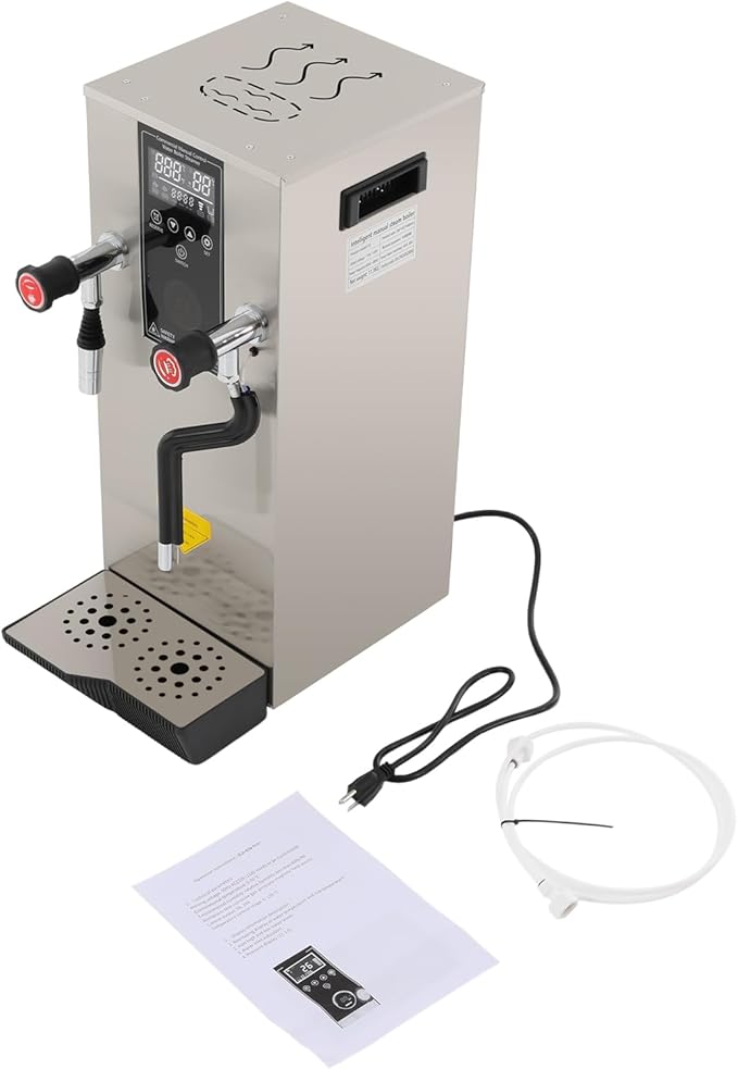 4 IN 1 Commercial Hot Water Machine, 110V/2300W Coffee Milk Foam Maker, 12L/3.17gal/H Steam Water Boiling Machine, Electric Foam Machine for Coffee Bubble Tea Milk Tea