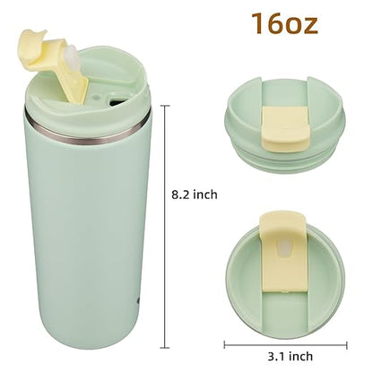 Tumbler with Lid, 16 oz Travel Coffee Mug Double Wall Vacuum Stainless Steel Thermal Metal Cup Insulated Water Bottle,Macaron Green