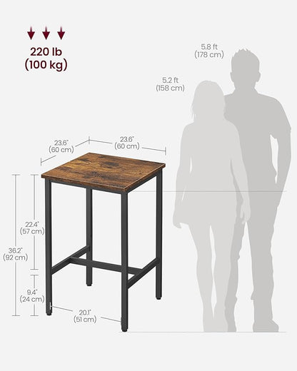 VASAGLE Bar Table, Small Kitchen Dining Table, High Top Pub Table, Bar Height Cocktail Table for Living Room Party, Sturdy Metal, 23.6 x 23.6 x 35.4 Inches for Narrow Spaces, Rustic Brown and Black