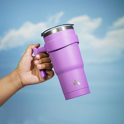 20 oz Tumbler with Handle and 2 Straw 2 Lid, Insulated Water Bottle Stainless Steel Vacuum Cup Reusable Travel Mug,Lavender