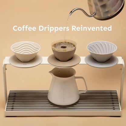 Palatti Universal Pour Over Coffee Drippers (Set of 3), Porcelain Ceramic Pour Over Coffee Maker Set, Adapt to All Paper Filters, Interchangeable Design Brings 11 Brewing Profiles, 1-4 cups