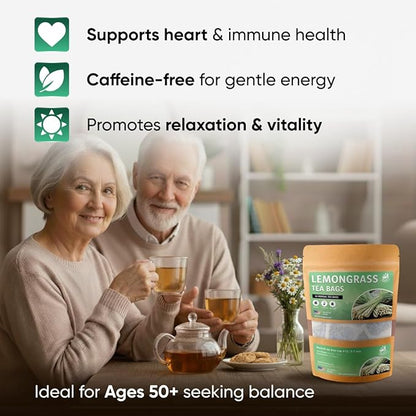 Lemongrass Tea Bags - 50 Bags (Premium Natural Pure Leaf Tea - 50 Count) Gluten-Free and Caffeine-Free Herbal tea for Relaxation, Wallness, Immune Support with Smooth Taste