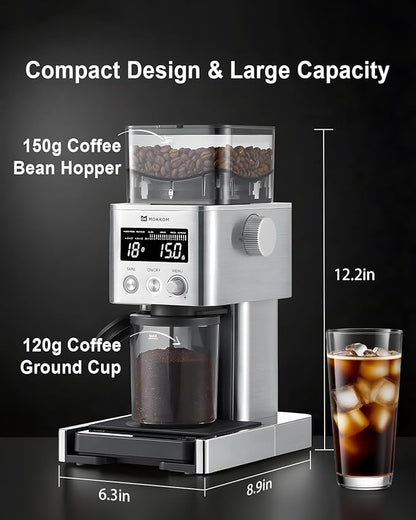 MOKKOM Coffee Grinder with Removable Coffee Scale via Bluetooth Connectivity, Anti-static Conical Burr Coffee Bean Grinder, 31 Precise Settings for French Press/Cold Brew/Pour Over/Drip/Espresso