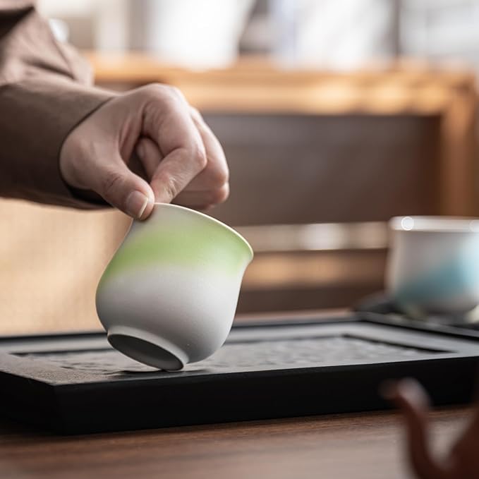 4-Oz Ceramic Espresso Cups Set - Multi-Color, Handle-Free Design for Home & Cafe | Dishwasher-Safe Stoneware Cups (Kiln turning green, 4)